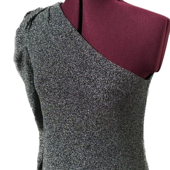STEVE MADDEN Mirabelle Mini Dress Black Silver Metallic One Shoulder NWT L - Picture 4 of 9